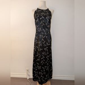 Vintage Pariscope Black Satin Printed Sleeveless Maxi Dress